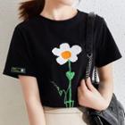 Short-sleeve Floral Print T-shirt / Gingham Harem Pants