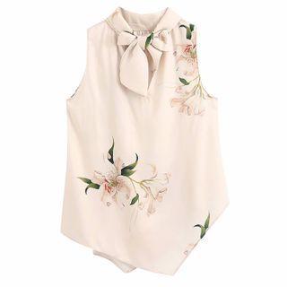 Sleeveless Bow-front Floral Print Blouse