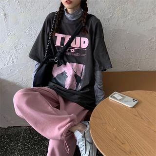 Plain Long-sleeve T-shirt / Lettering Short-sleeve T-shirt / Harem Pants