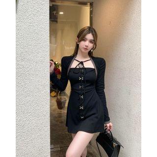 Spaghetti-strap Mini A-line Dress / Shrug