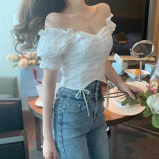 Frill-hem Off-shoulder Bow-detail Cropped Blouse