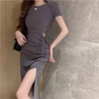 Cutout-waistline Side-slit Midi Dress