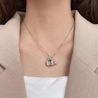 Stainless Steel Gourd Pendant Necklace Rx243 - 1pc - Gold & White - One Size