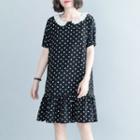 Contrast Collar Short-sleeve Dotted A-line Dress