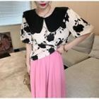 Peter Pan Collar Flower Print Top / A-line Skirt