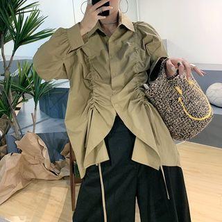 Drawstring Ruched Collared Blouse