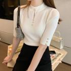 Short-sleeve Ribbed Keyhole Knit Top