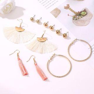 6 Pair Set: Alloy / Fringed Earring (assorted Designs) 01 - Set Of 6 Pairs - Gold - One Size