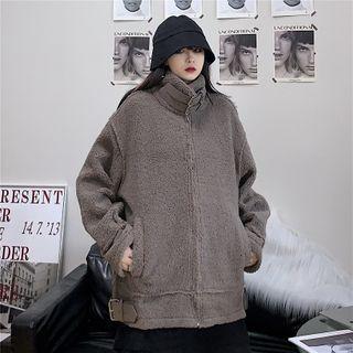 Buckled Zip Fleece Jacket As Shown In Figure - One Size