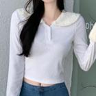 Collared Fluffy Trim Knit Top