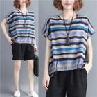 Striped Short-sleeve Top As Shown In Figure - One Size