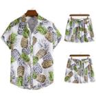 Set: Short-sleeve Fruit Print Hawaiian Shirt + Shorts