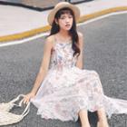 Flower Print Spaghetti Strap Midi Dress White - One Size