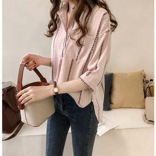 3/4-sleeve Print Loose-fit Shirt