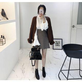 Open-front Wool Blend Waffle-knit Cardigan
