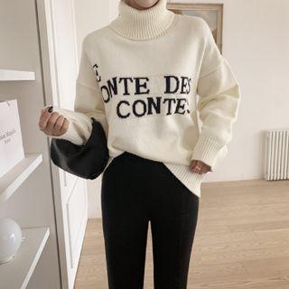 Turtle-neck Letter Sweater
