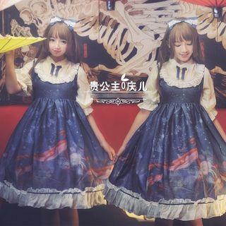 Mock Two-piece Elbow-sleeve A-line Dress / Hairband