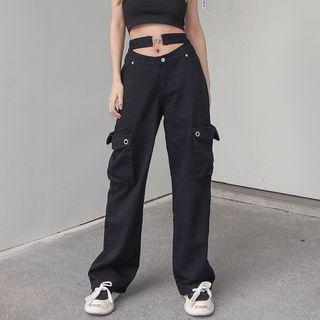 High Waist Metal-accent Cargo Jeans