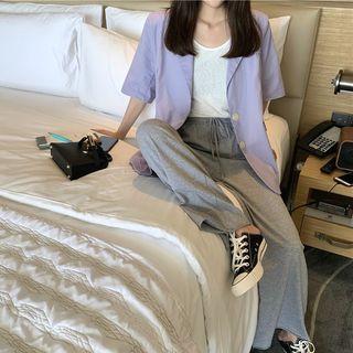 Loose-fit Short-sleeve Jacket / Plain Tank Top / High-waist Pants