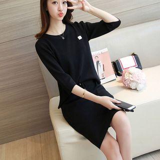 Set: 3/4-sleeve Knit Top + Skirt