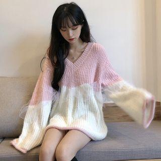 Two-tone Mesh Trim Sweater