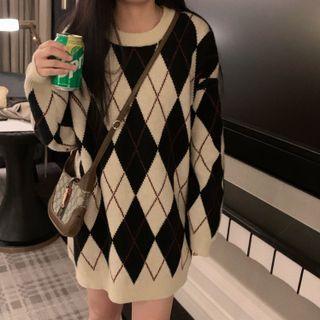 Argyle Sweater Beige & Black - One Size