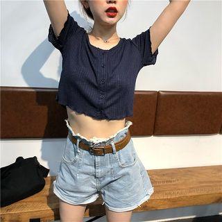 Short-sleeve Crop Button Top