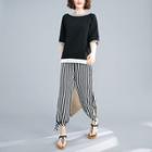 Set: 3/4-sleeve T-shirt + Striped Harem Pants