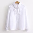 Letter Embroidered Tie Neck Shirt