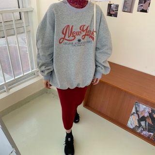 Lettering Sweatshirt / Midi Shift Knit Skirt