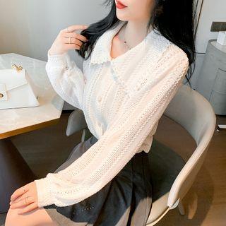 Peter Pan Collar Cutout Lace Long-sleeve Blouse