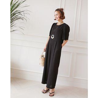 Puff-sleeve Linen Blend Jumpsuit