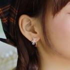 Asymmetrical Heart & Bear Rhinestone Ear Stud 1 Pair - 925 Silver Needle - Rose Pink - One Size