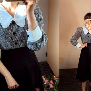 Contrast-trim Tweed Blouse