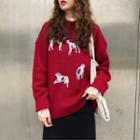 Dog Pattern Sweater Red - One Size