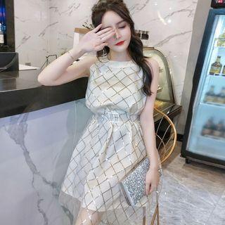 Sequined Halter A-line Dress Almond - One Size