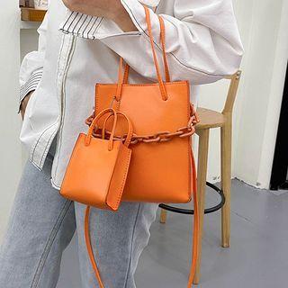 Set: Faux Leather Tote Bag + Mini Tote Bag