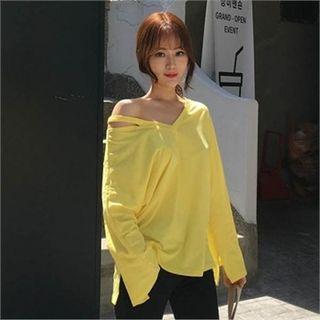 Slit-neckline Loose-fit Top