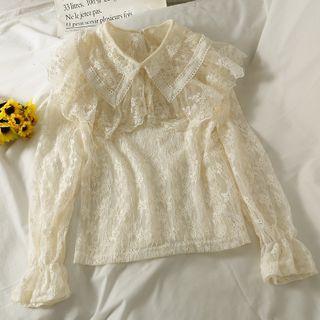 Layered Ruffled-collar Sheer Lace Top