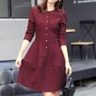 Dotted Long Sleeve A-line Dress
