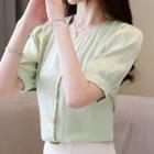 Short-sleeve V-neck Button Shirt