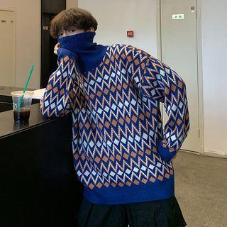 Pattern Turtleneck Knit Top