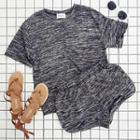 Set: Short-sleeve Knit Top + Shorts