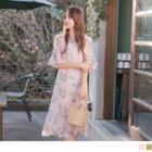 Bell Sleeve Floral Print Chiffon Dress