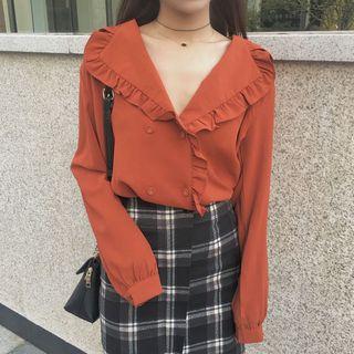 Plain Frill Trim Double Breast Shirt