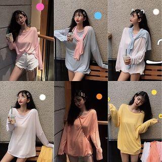 Plain Long-sleeve T-shirt / Lettering Short-sleeve T-shirt
