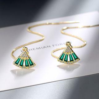 Turquoise Rhinestone Fan Dangle Earring 1 Pair - Gold - One Size
