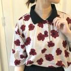 Floral Short-sleeve Polo-shirt / Plain A-line Skirt