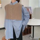 Plain Single Breasted Vest / Long-sleeve Plain Shirt