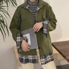 Reversible Plaid Panel Button-up Jacket